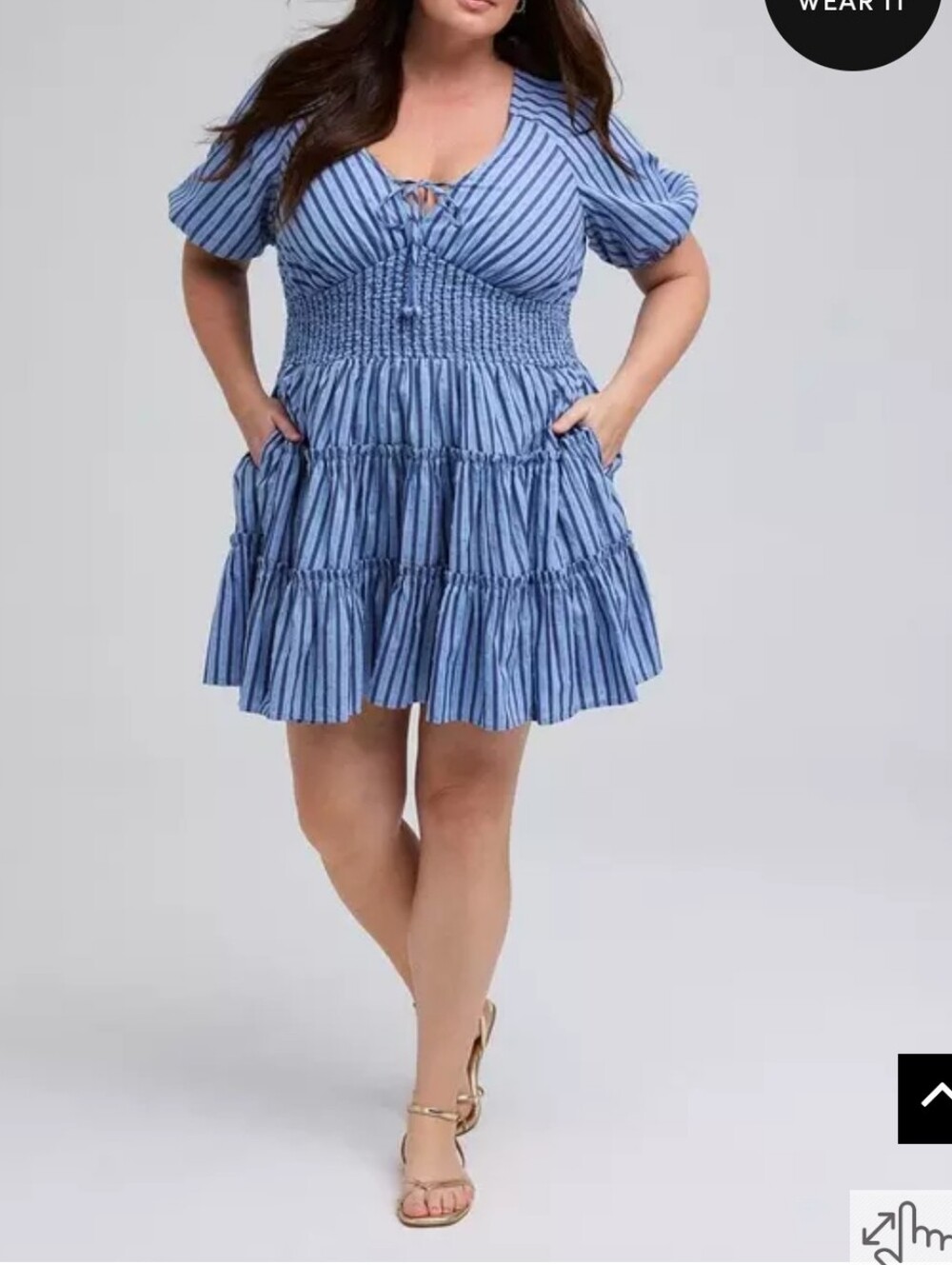 NWT Torrid Belle Isle Blue Striped Smocked Tiered Mini Dress